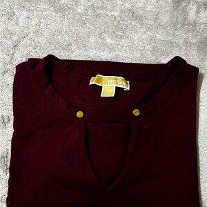 Michael Kors Deep Red Blouse with Gold Buttons